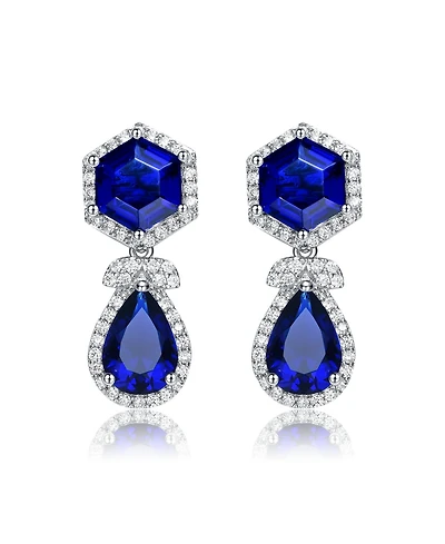 Vintage Rhodium-Plated Halo Earrings Sterling Silver with Green & Cubic Zirconia