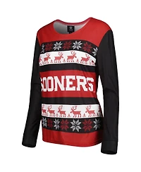 Women's Foco Crimson Oklahoma Sooners Ugly Long Sleeve T-shirt and Pajama Pants Sleep Set