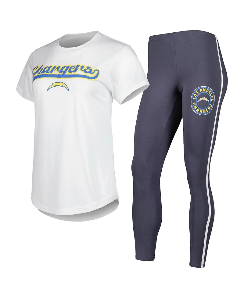 Women's Concepts Sport White, Charcoal Los Angeles Chargers Sonata T-shirt and Leggings Sleep Set