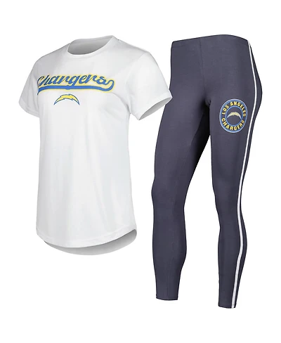 Women's Concepts Sport White, Charcoal Los Angeles Chargers Sonata T-shirt and Leggings Sleep Set