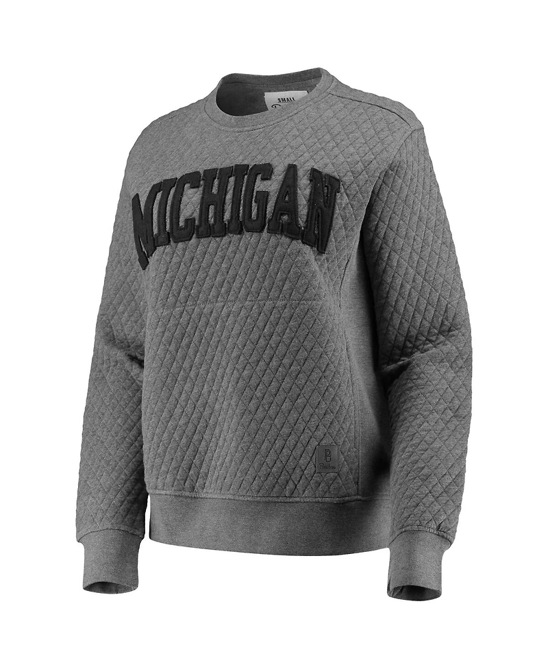 Women's Pressbox Heather Charcoal Michigan Wolverines Moose Quilted Pullover Sweatshirt