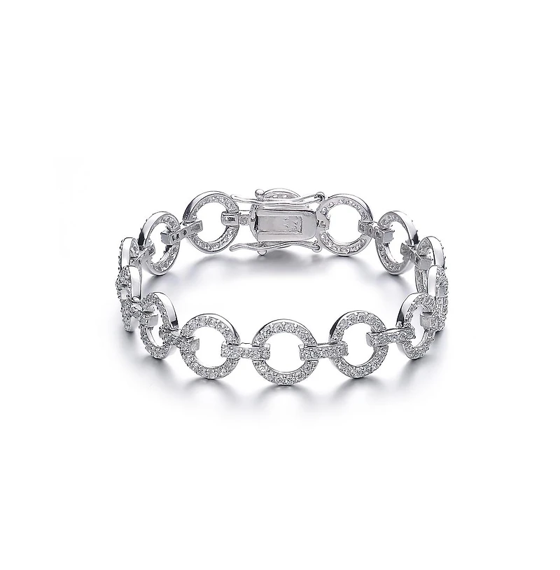 Sterling Silver Cubic Zirconia Circle Link Bracelet