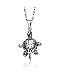 Sterling Silver with Rhodium Plated Turtle Pendant Necklace