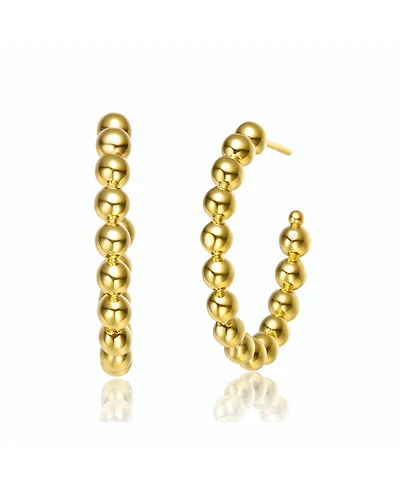 14K Gold Plated Bead Open Hoop Earrings