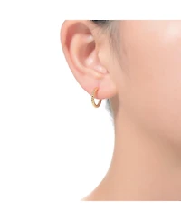 Sterling Silver 14K Gold Plated Clear Cubic Zirconia Ribbed Open Hoop Post Earrings