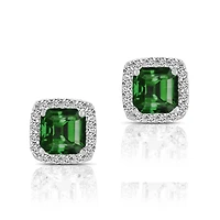 Cubic Zirconia Sterling Silver Rhodium Plated Green Square Shape Assher Cut Earrings