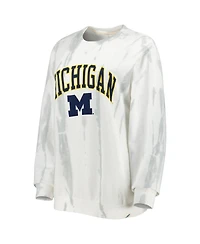 Men's League Collegiate Wear White, Silver Michigan Wolverines Classic Arch Dye Terry Crewneck Pullover Sweatshirt