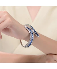 Sterling Silver White Gold Plated with Green or Blue Cubic Zirconia Bangle Bracelet