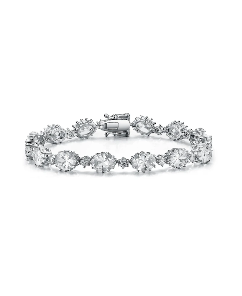 Sterling Silver Rhodium Plated Clear Cubic Zirconia Link Bracelet
