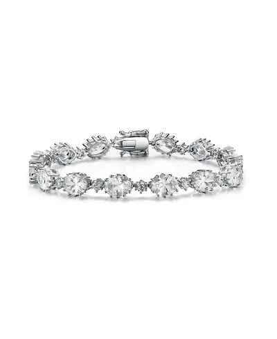 Sterling Silver Rhodium Plated Clear Cubic Zirconia Link Bracelet