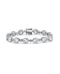 Sterling Silver Rhodium Plated Clear Cubic Zirconia Link Bracelet