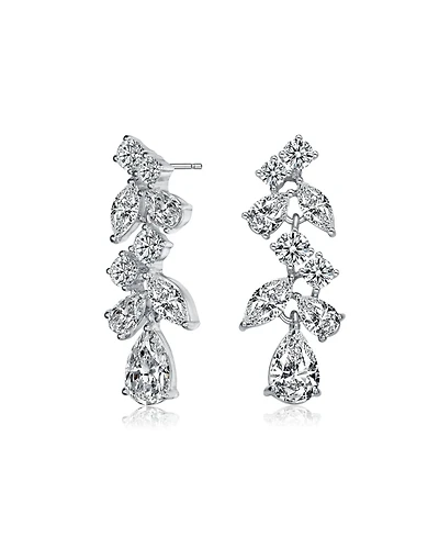 Sterling Silver with Rhodium Plated Clear Pear with Marquise and Round Cubic Zirconia Accent Dangle Earrings