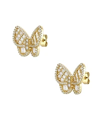 14k Gold Plated Sterling Silver with Cubic Zirconia Clusters Butterfly Stud Earrings