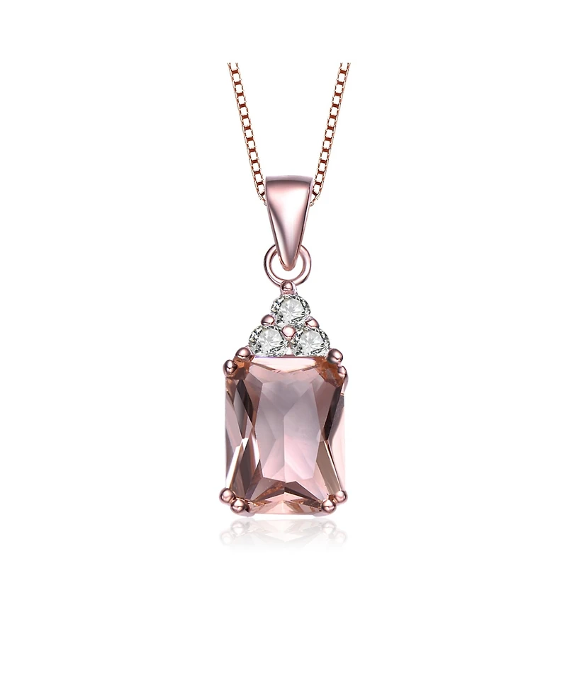 18k Rose Gold Plated with Pink & Cubic ZIrconia Cluster Vintage Pendant Necklace in Sterling Silver