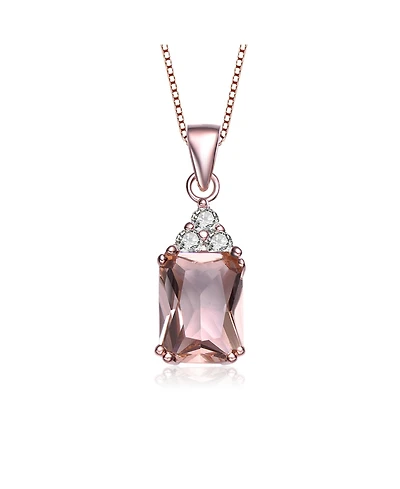 18k Rose Gold Plated with Pink & Cubic ZIrconia Cluster Vintage Pendant Necklace in Sterling Silver