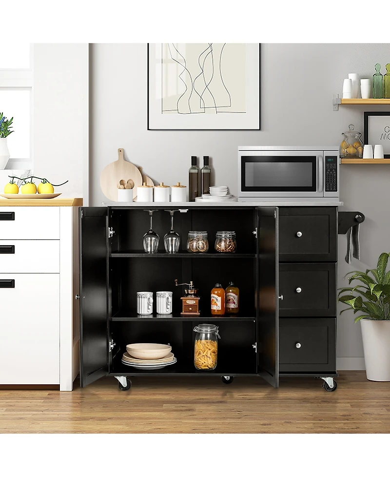 Kitchen Island 2-Door Storage Cabinet Stainless Steel Top