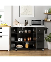 Kitchen Island 2-Door Storage Cabinet Stainless Steel Top