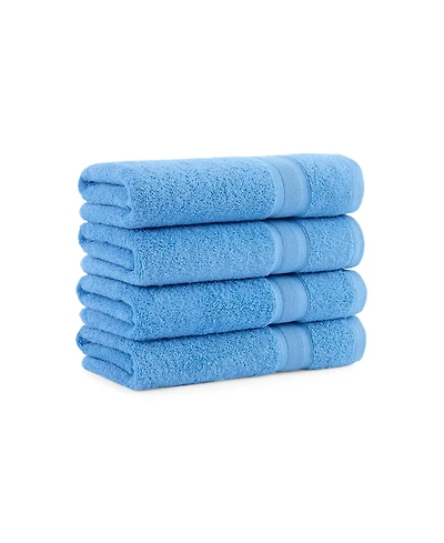 Aegean Eco-Friendly Recycled Turkish Hand Towels (4 Pack), 18x30, 600 Gsm, Solid Color with Weft Woven Stripe Dobby, 50% Recycled, Long-Staple Rin