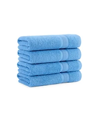Aegean Eco-Friendly Recycled Turkish Hand Towels (4 Pack), 18x30, 600 Gsm, Solid Color with Weft Woven Stripe Dobby, 50% Recycled, Long-Staple Rin