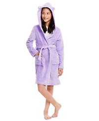 Jellifish Kids Toddler|Child Girls Plush Bath Robe Hooded Flannel Fleece Sleep Sleepwear