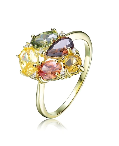 Yellow Gold Plated Multi Colored Cubic Zirconia Heart Setting Ring