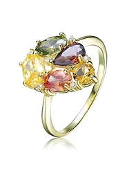Yellow Gold Plated Multi Colored Cubic Zirconia Heart Setting Ring