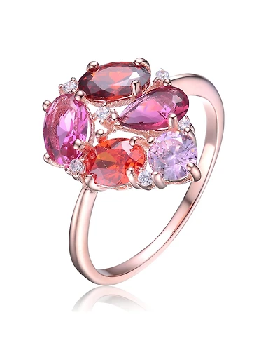 Stylish Sterling Silver 18K Rose Gold Plated with Multi-color Cubic Zirconia Top Ring