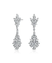 Elegant Sterling Silver & Rhodium-Plated Marquise, Pear, and Round Cubic Zirconia Cluster Earrings