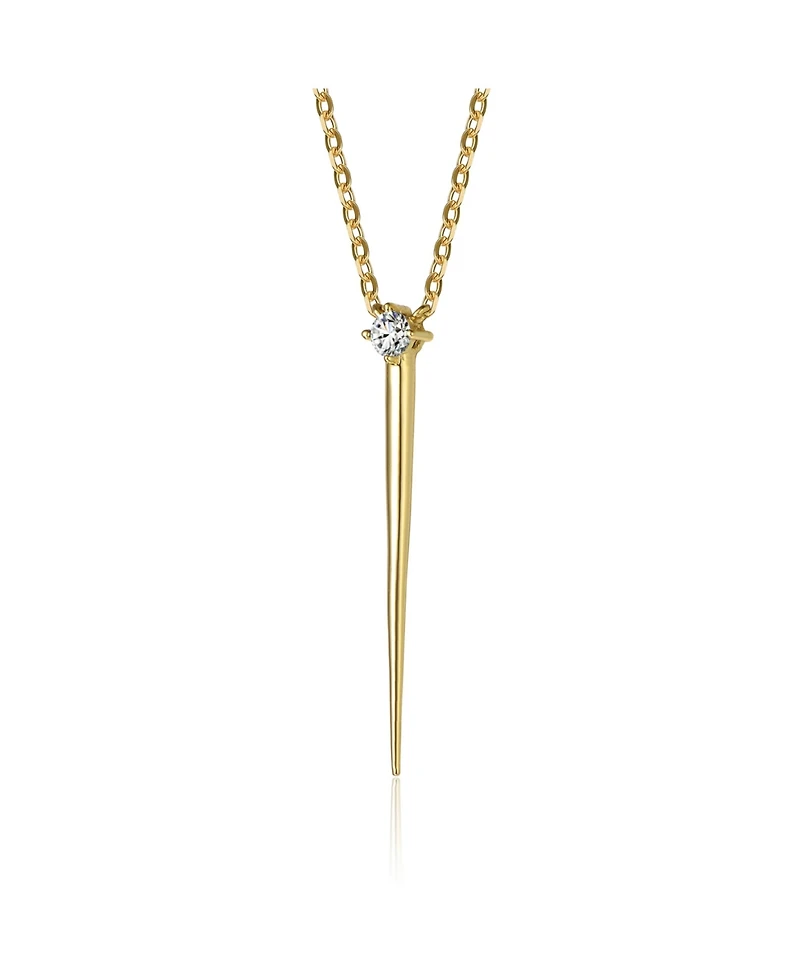 14k Yellow Gold Plated with Green Cubic Zirconia Solitaire Spike Pendant Y-Necklace Sterling Silver