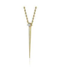 14k Yellow Gold Plated with Green Cubic Zirconia Solitaire Spike Pendant Y-Necklace Sterling Silver