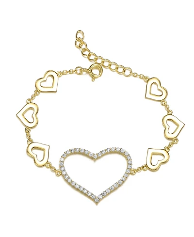 GiGiGirl Dazzling 14K Gold Plated Cubic Zirconia Heart Halo Charm Bracelet