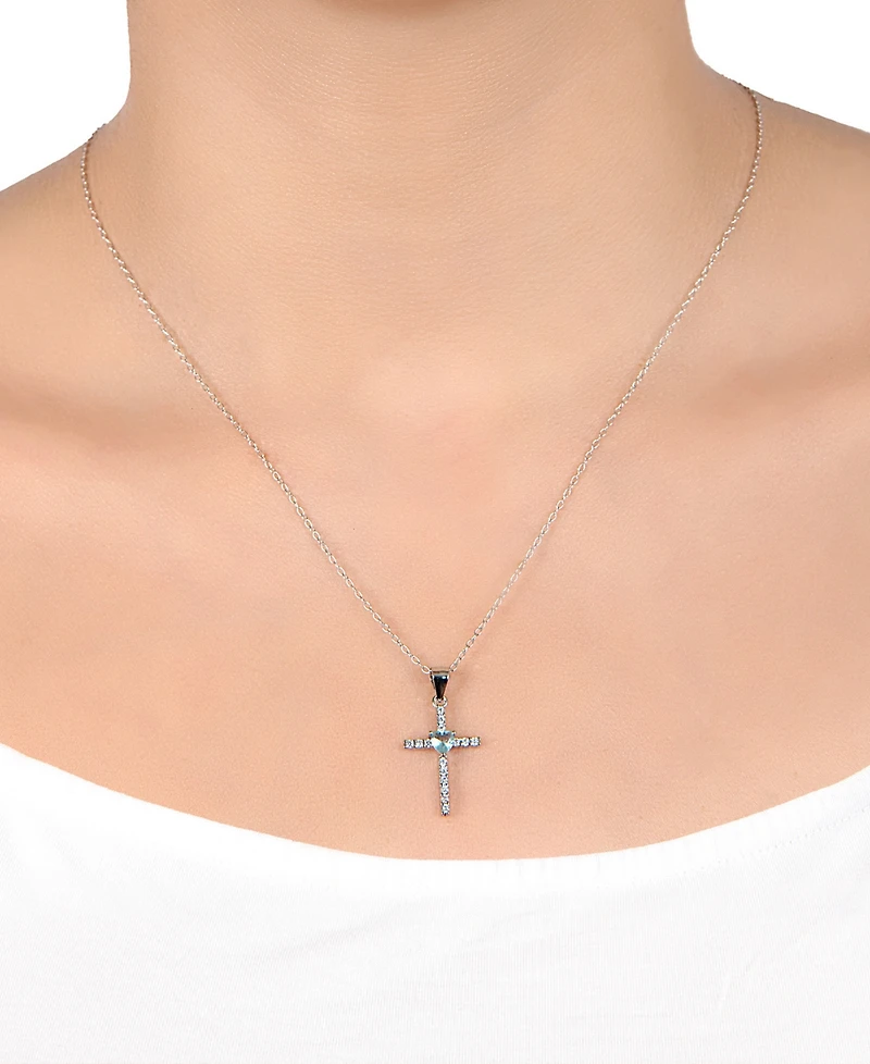 Gianni Bernini Cubic Zirconia and Heart Glass Cross Pendant Necklace (0.70 ct. t.w.) Sterling Silver