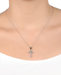 Gianni Bernini Cubic Zirconia and Heart Glass Cross Pendant Necklace (0.70 ct. t.w.) Sterling Silver