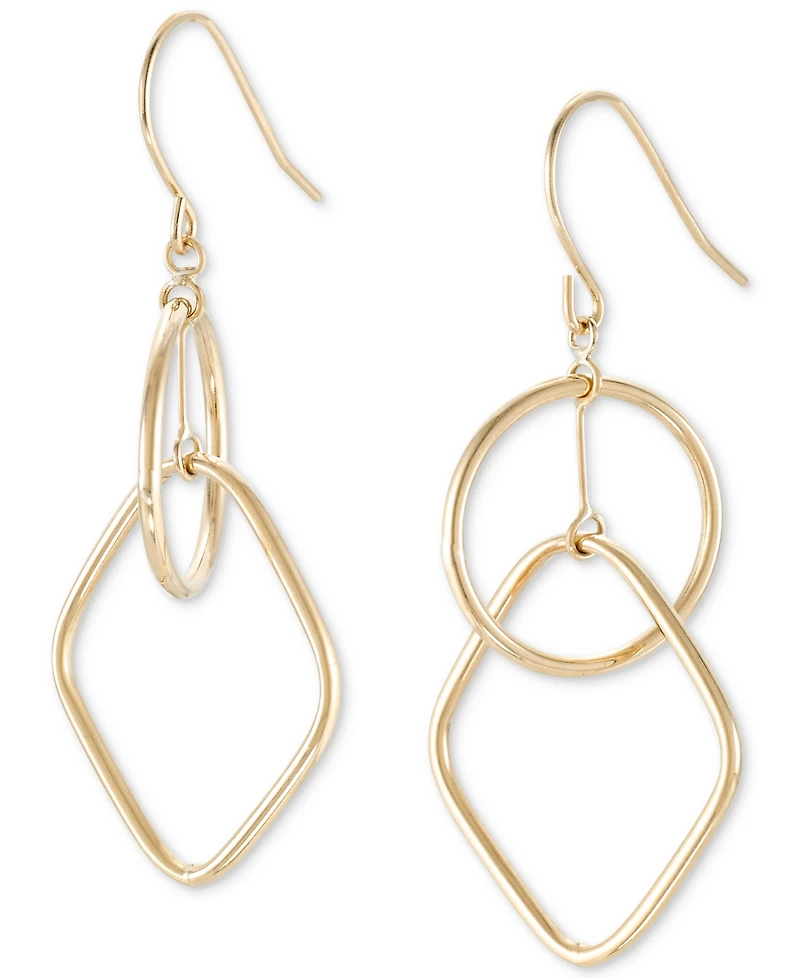 Polished Interlocking Geometric Drop Earrings in 14k Gold