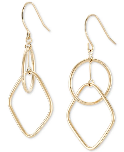 Polished Interlocking Geometric Drop Earrings in 14k Gold