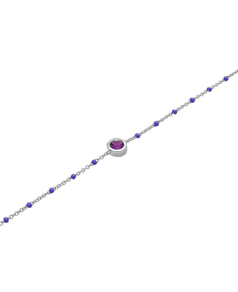 Amethyst (1/6 ct. t.w.) & Enamel Bead Link Bracelet in Sterling Silver
