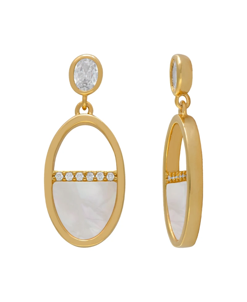 Macy's Mother of Pearl and Cubic Zirconia Oval Drop Earrings