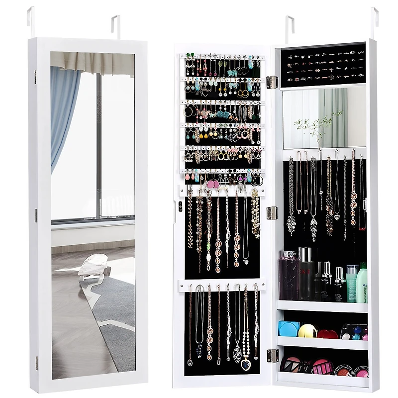 Costway Wall Door Mounted Mirrored Jewelry Cabinet Storage Organizer