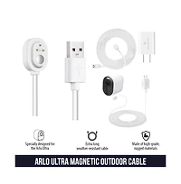 Wasserstein 25ft Weatherproof Outdoor Magnetic Charging Cable w/ Quick Charge Adapter for Arlo Ultra/Ultra 2, Pro 3/Pro 4 (1 Pack, White)