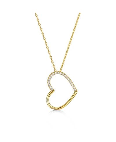 Sterling Silver 14k Gold Plated with Cubic Zirconia Heart Pendant Necklace