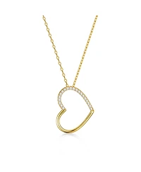 Sterling Silver 14k Gold Plated with Cubic Zirconia Heart Pendant Necklace