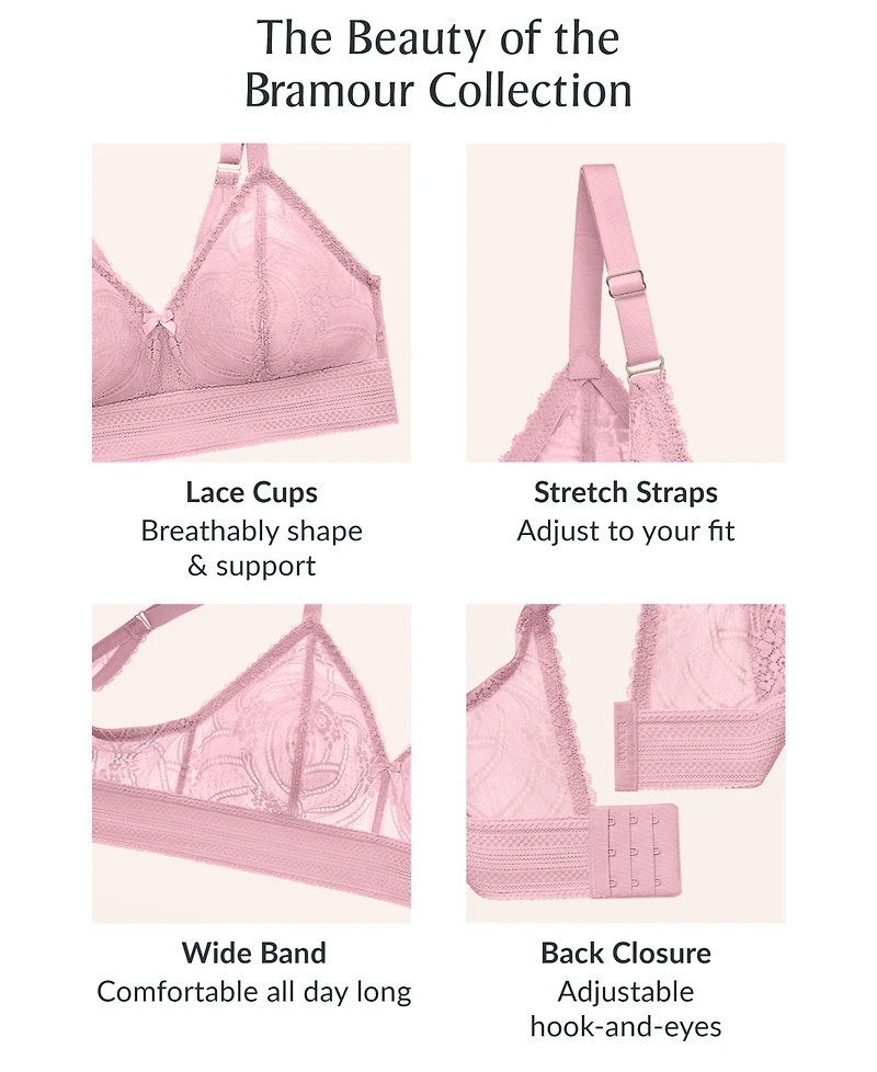 Glamorise Plus Full Figure Bramour Gramercy Luxe Lace Wireless Bralette 7012