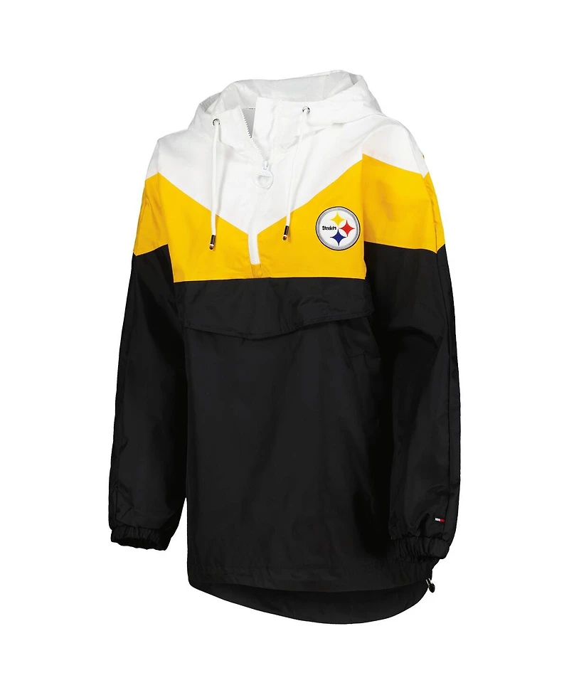 Women's Tommy Hilfiger White, Gold Pittsburgh Steelers Staci Half-Zip Hoodie Windbreaker Jacket