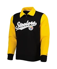 Men's Tommy Hilfiger Black, Gold Pittsburgh Steelers Aiden Quarter-Zip Top