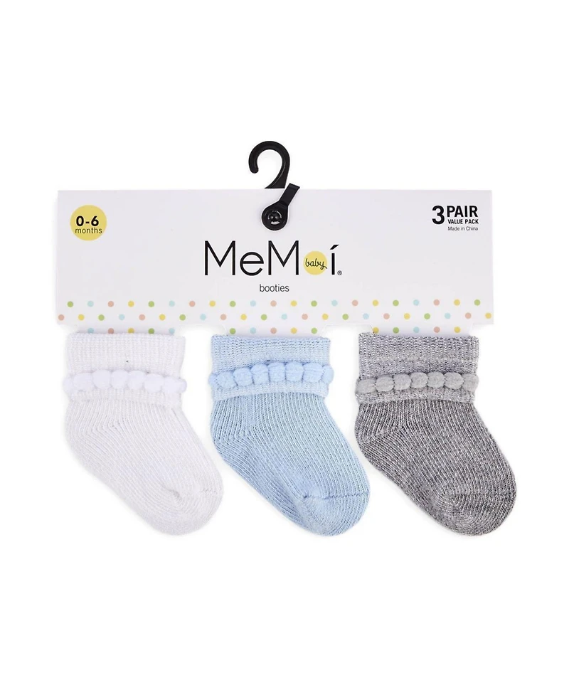 MeMoi Baby Girls 3 Pairs Bootie Cotton Blend Socks