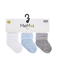 MeMoi Baby Girls 3 Pairs Bootie Cotton Blend Socks