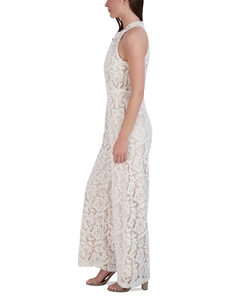 julia jordan Women's Lace Twist-Neck Wide-Leg Jumpsuit