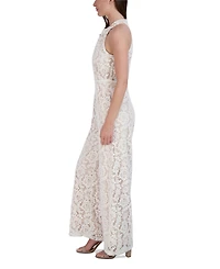 julia jordan Women's Lace Twist-Neck Wide-Leg Jumpsuit