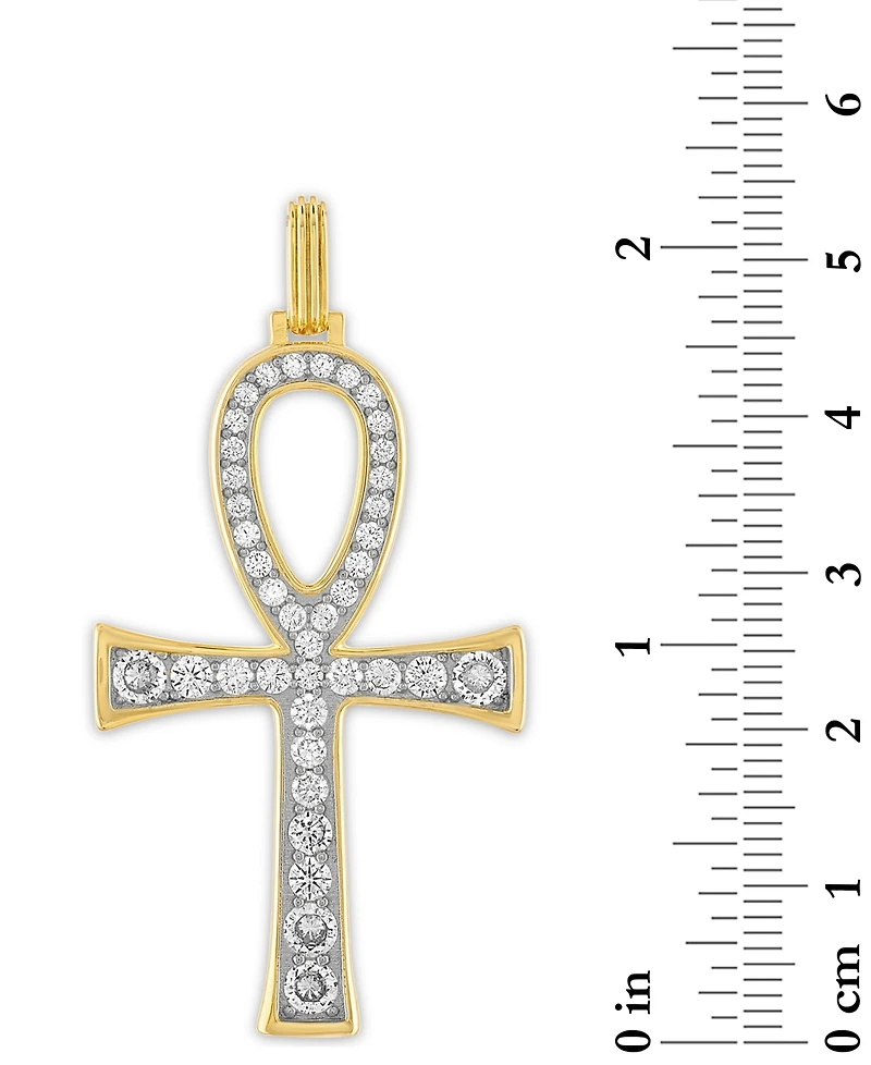 Esquire Men's Jewelry Cubic Zirconia Ankh Pendant in 14k Gold-Plated Sterling Silver, Created for Macy's