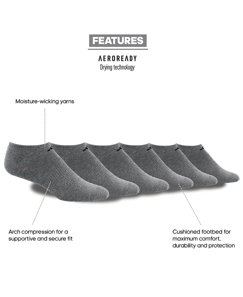adidas Men's Cushioned Athletic 6-Pack No Show Socks